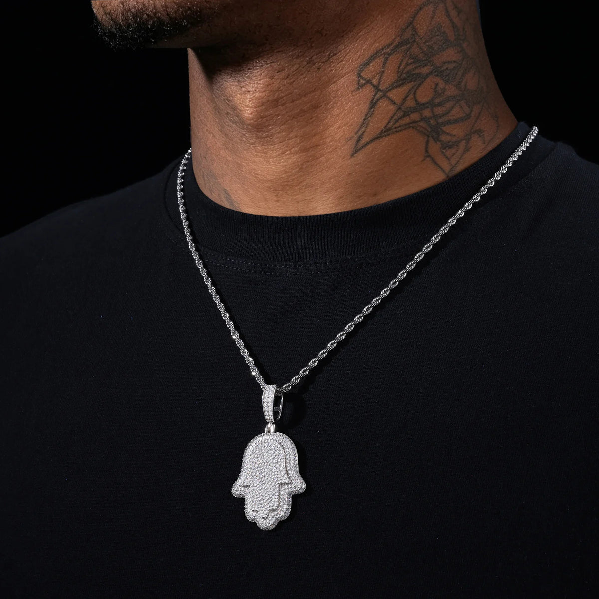 VVS1 Moissanite Hamsa Hand Pendant | 925 Sterling Silver | GRA Certified | Passes Diamond Tester