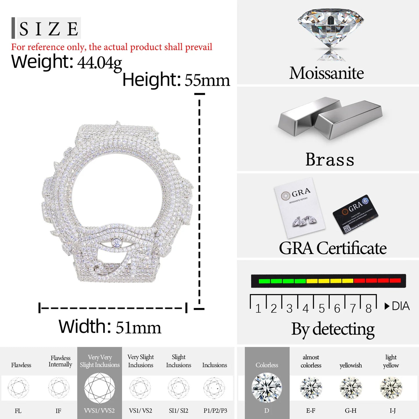 Iced Out Evil Eye & Sun Flame VVS1 Moissanite Watch Bezel for DW6900 | Buss Down | GRA Certified