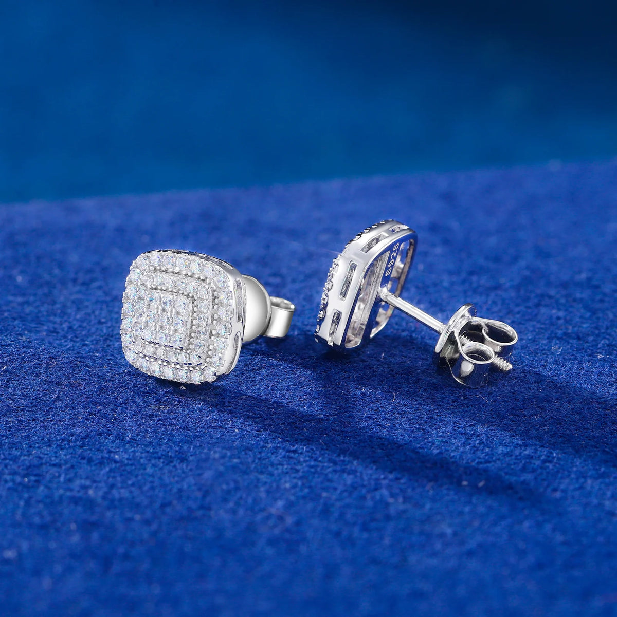 VVS1 Moissanite 3-Layer Square Stud Earrings | 925 Sterling Silver | GRA Certified | Passes Diamond Tester