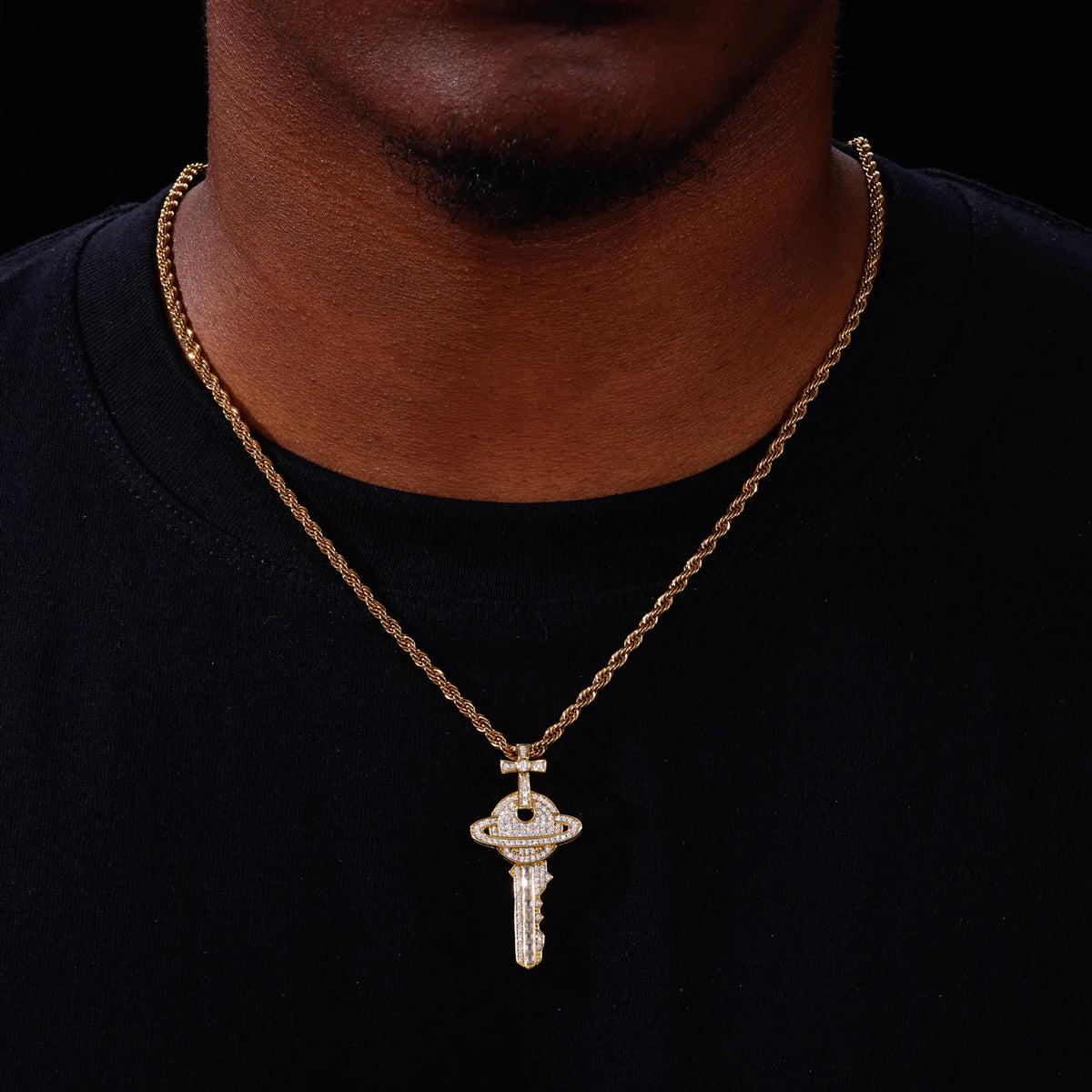 VVS1 Moissanite Cross Saturn Key Pendant | 925 Sterling Silver | GRA Certified | Passes Diamond Tester