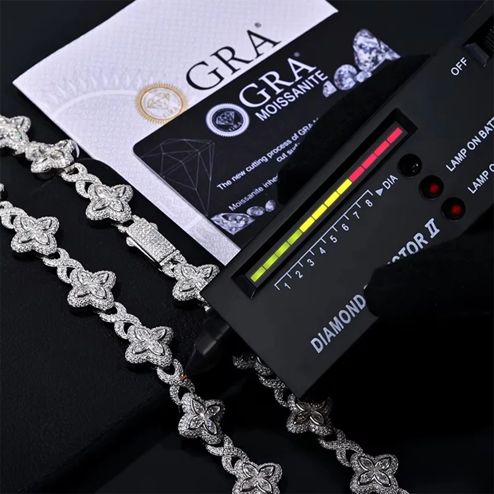 16mm VVS1 Moissanite Infinity Clover Cuban Link Chain | 925 Sterling Silver | GRA Certified | Passes Diamond Tester