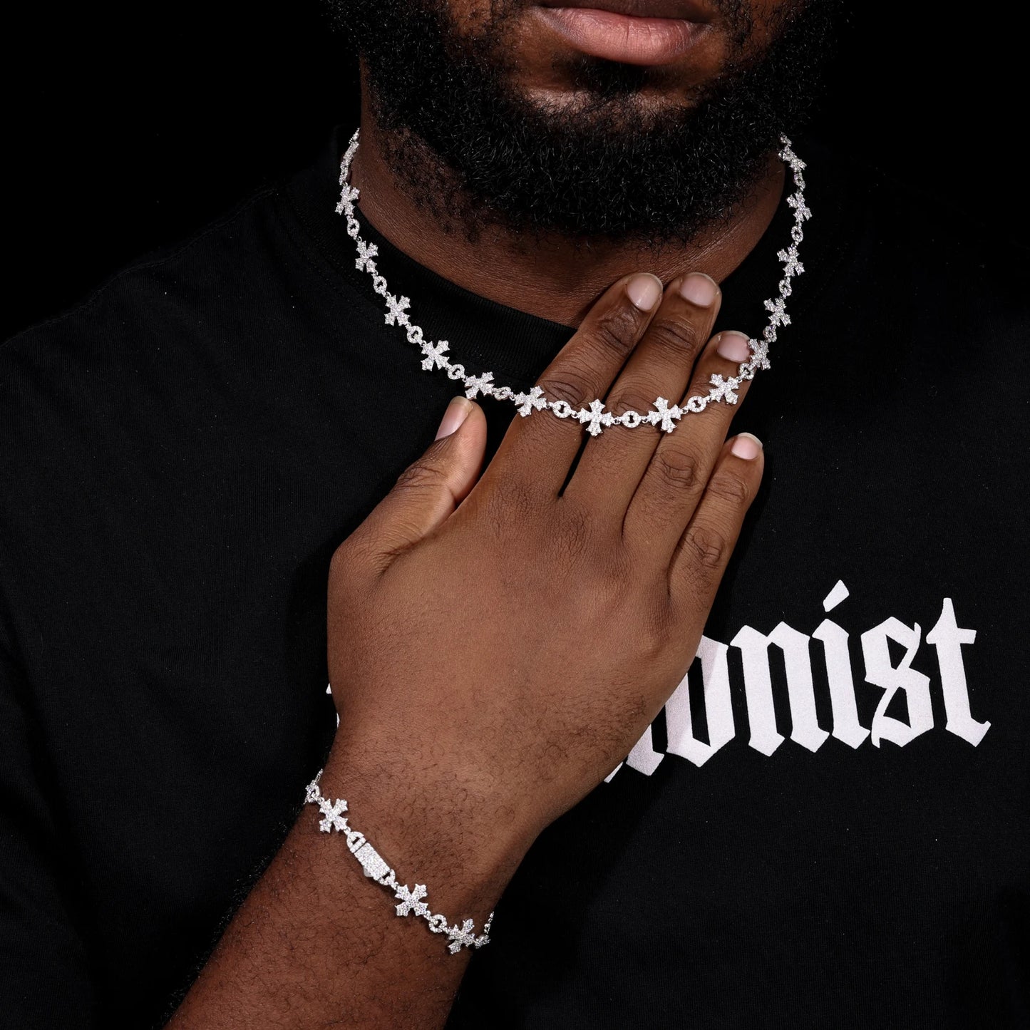 12mm VVS1 Moissanite Cross Link Chain | 925 Sterling Silver | Passes Diamond Tester