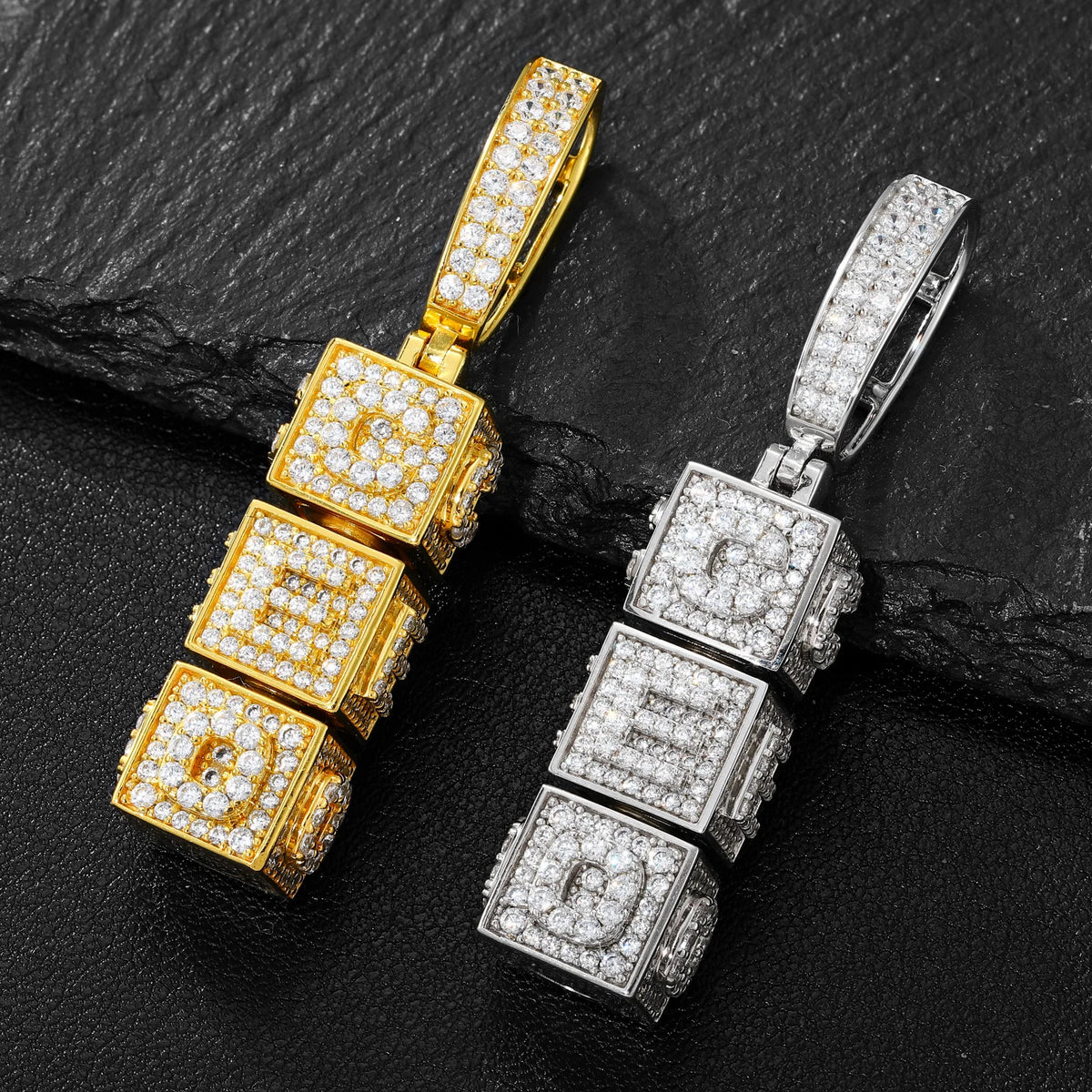 VVS1 Moissanite Rotatable CEO Dice Pendant | 925 Sterling Silver | GRA Certified | Passes Diamond Tester
