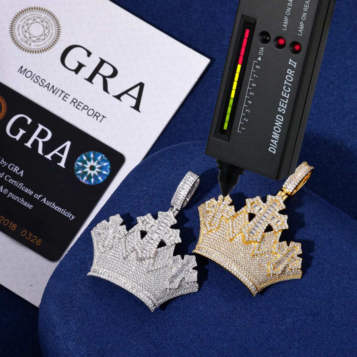 VVS1 Moissanite Crown Cross Pendant | 925 Sterling Silver | GRA Certified | Passes Diamond Tester