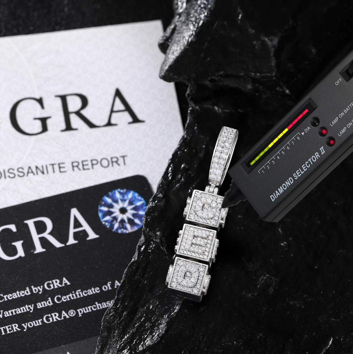 VVS1 Moissanite Rotatable CEO Dice Pendant | 925 Sterling Silver | GRA Certified | Passes Diamond Tester