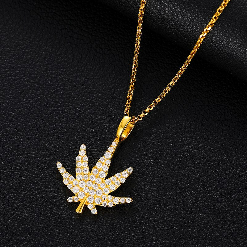 VVS1 Moissanite Hemp Leaf Necklace 925 Sterling Silver