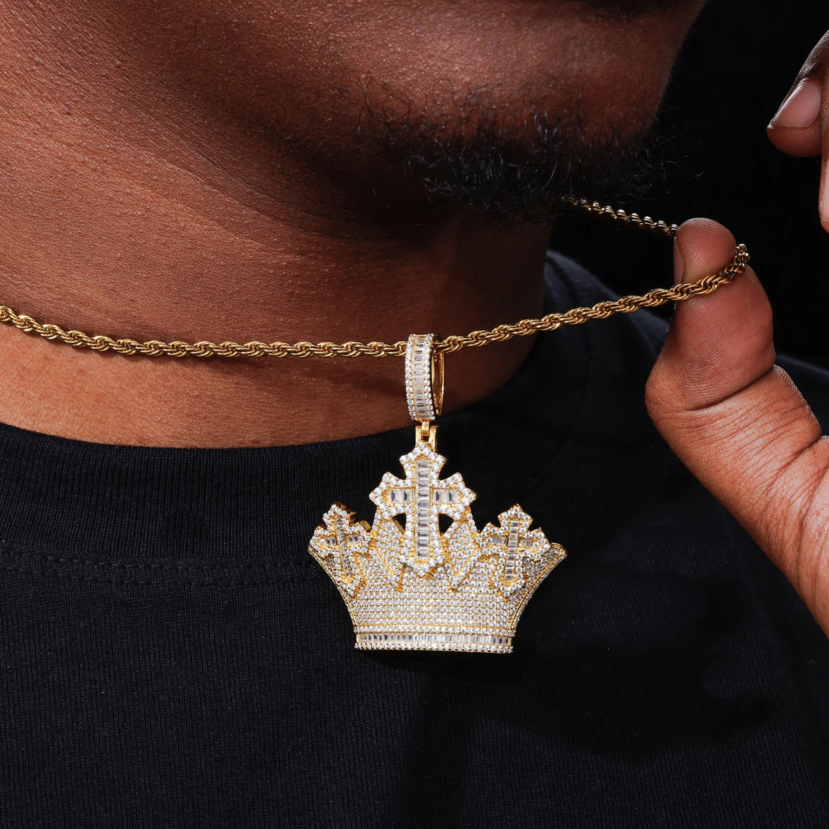 VVS1 Moissanite Crown Cross Pendant | 925 Sterling Silver | GRA Certified | Passes Diamond Tester