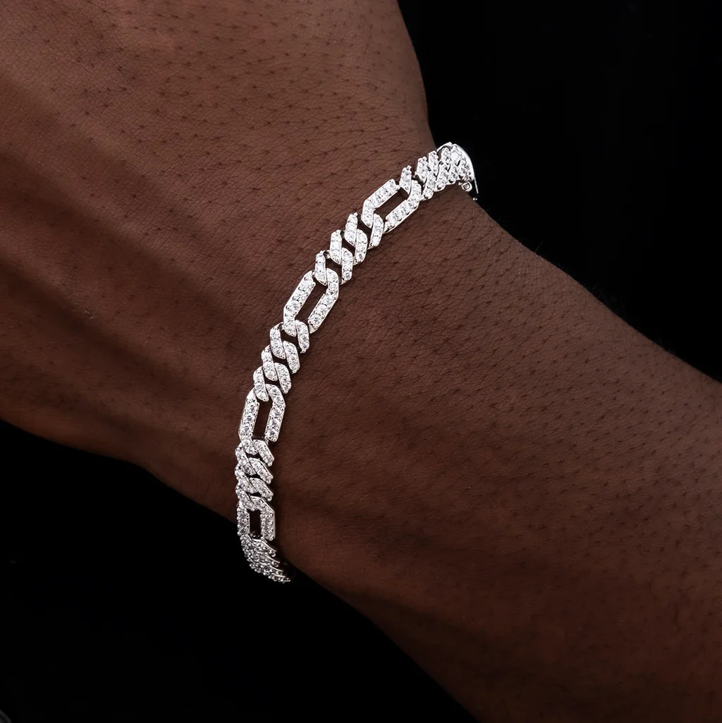 6mm VVS1 Moissanite Figaro Cuban Link Chain | 925 Sterling Silver | GRA Certified | Passes Diamond Tester