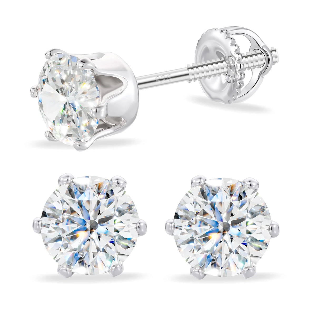 VVS1 Moissanite 6-Prong Solitaire Stud Earrings | 925 Sterling Silver | GRA Certified | Passes Diamond Tester