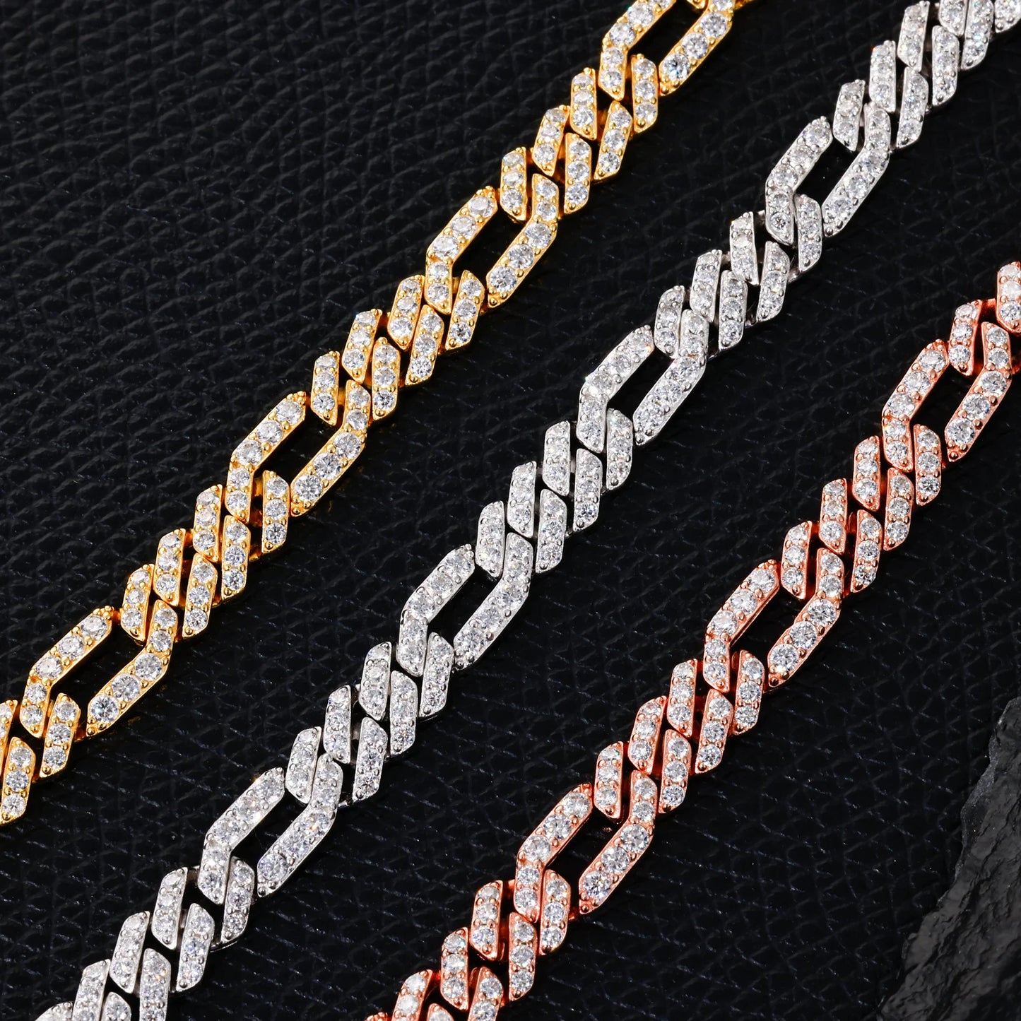6mm VVS1 Moissanite Figaro Cuban Link Chain | 925 Sterling Silver | GRA Certified | Passes Diamond Tester