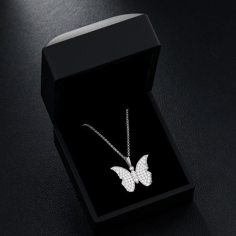 VVS1 Moissanite Butterfly Pendant Necklace 925 Sterling Silver