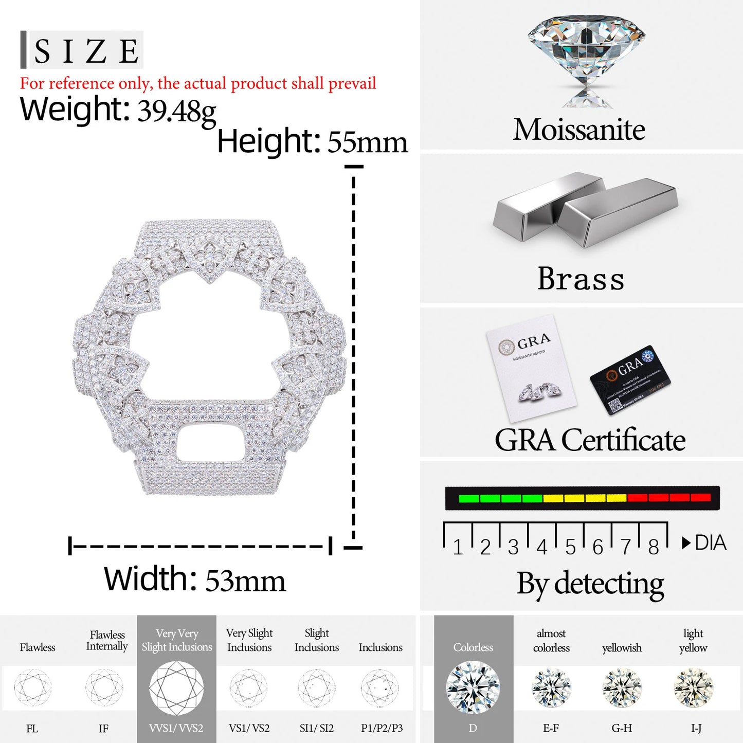 DW6900 G-Shock Four Leaf Clover Buss Down Bezel Watch Case | VVS1 Moissanite, GRA Certified