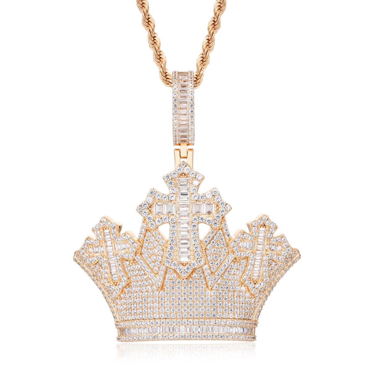 VVS1 Moissanite Crown Cross Pendant | 925 Sterling Silver | GRA Certified | Passes Diamond Tester