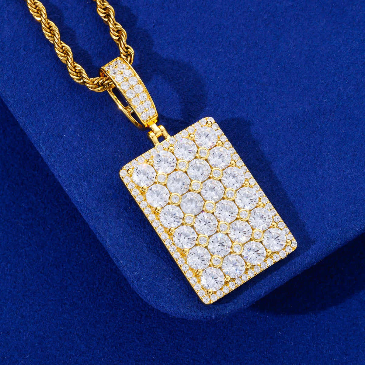 VVS1 Moissanite Square Dog Tag Pendant | 925 Sterling Silver | GRA Certified | Passes Diamond Tester