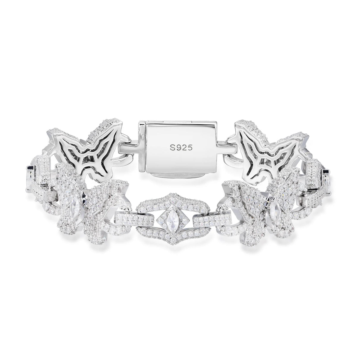 15mm VVS1 Moissanite Butterfly Link Chain Bracelet | 925 Sterling Silver | GRA Certified | Passes Diamond Tester