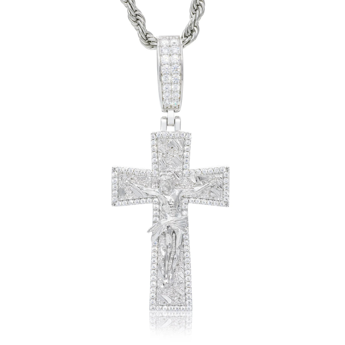 VVS1 Moissanite Crucifix Jesus Cross Pendant | 925 Sterling Silver | GRA Certified | Passes Diamond Tester