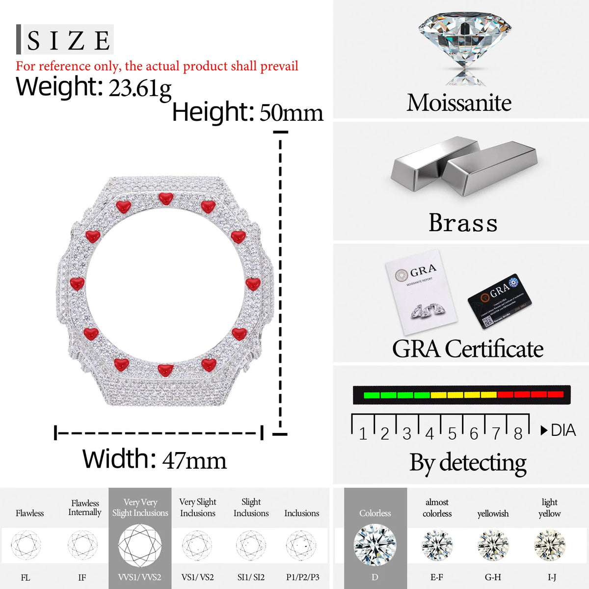 GA2100 G-Shock Buss Down VVS1 Moissanite Red Enamel Heart Watch Case | Passes Diamond Tester