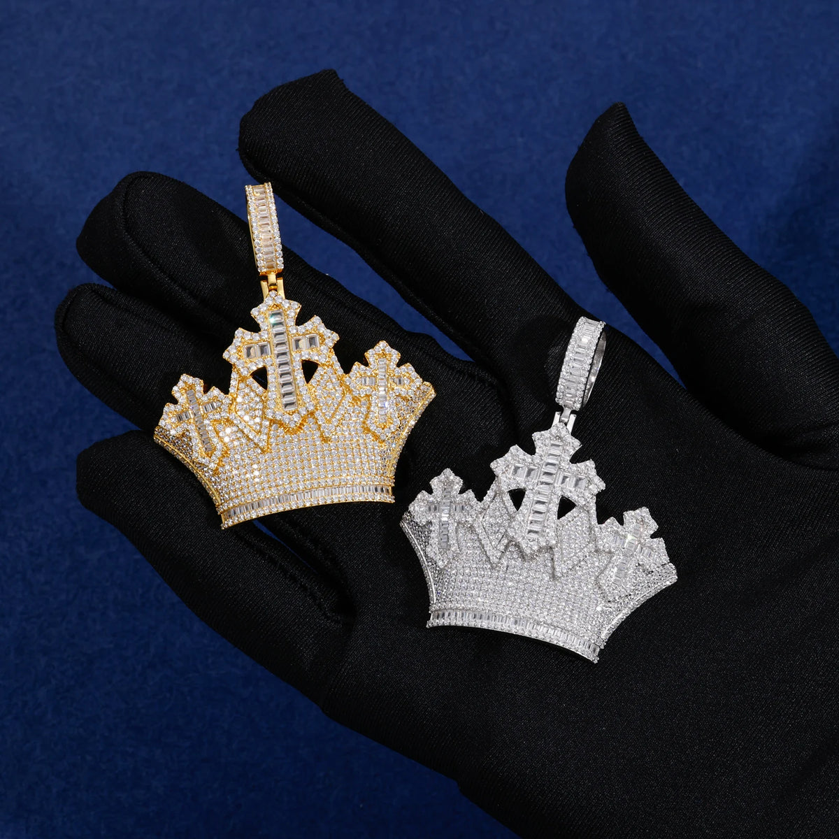 VVS1 Moissanite Crown Cross Pendant | 925 Sterling Silver | GRA Certified | Passes Diamond Tester