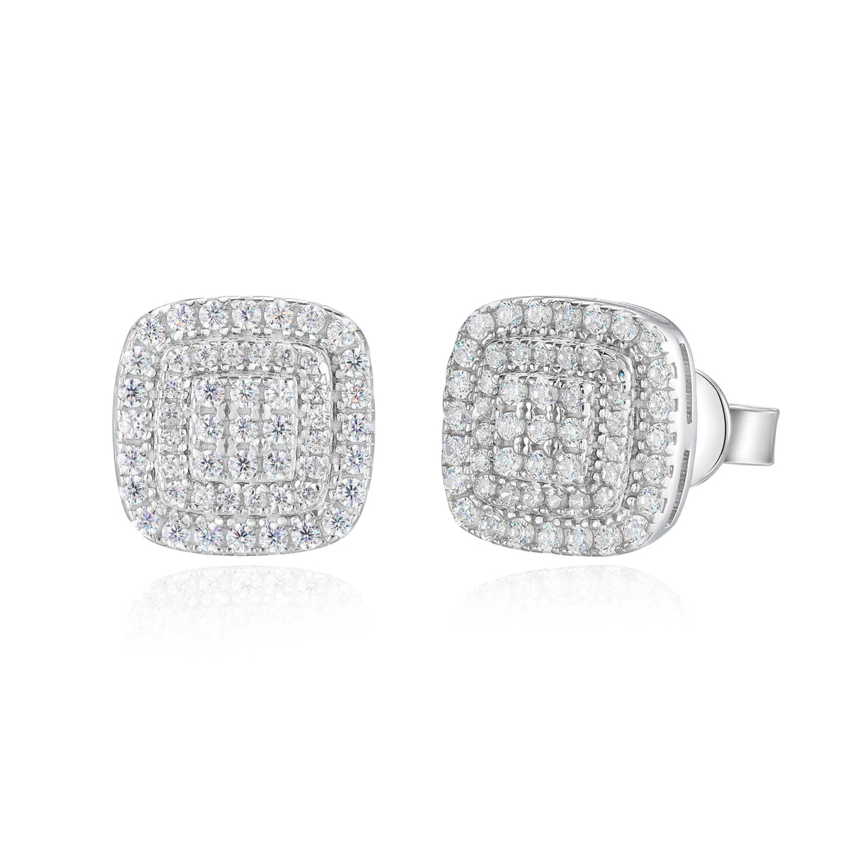VVS1 Moissanite 3-Layer Square Stud Earrings | 925 Sterling Silver | GRA Certified | Passes Diamond Tester
