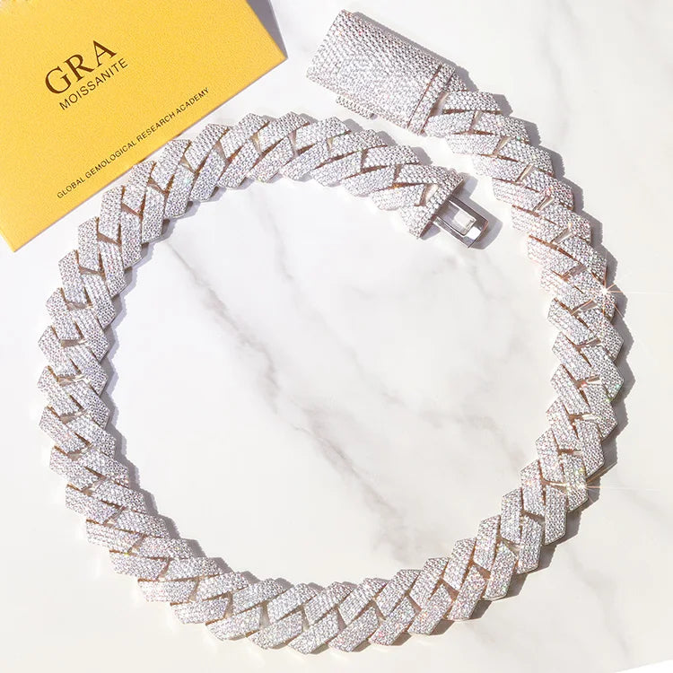 VVS1 Moissanite Cuban Link Chain 13mm–22mm | 925 Sterling Silver | GRA Certified | Passes Diamond Tester