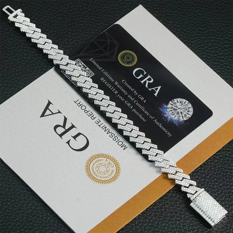 VVS1 Moissanite Cuban Chain Bracelet Necklace 925 Sterling Silver