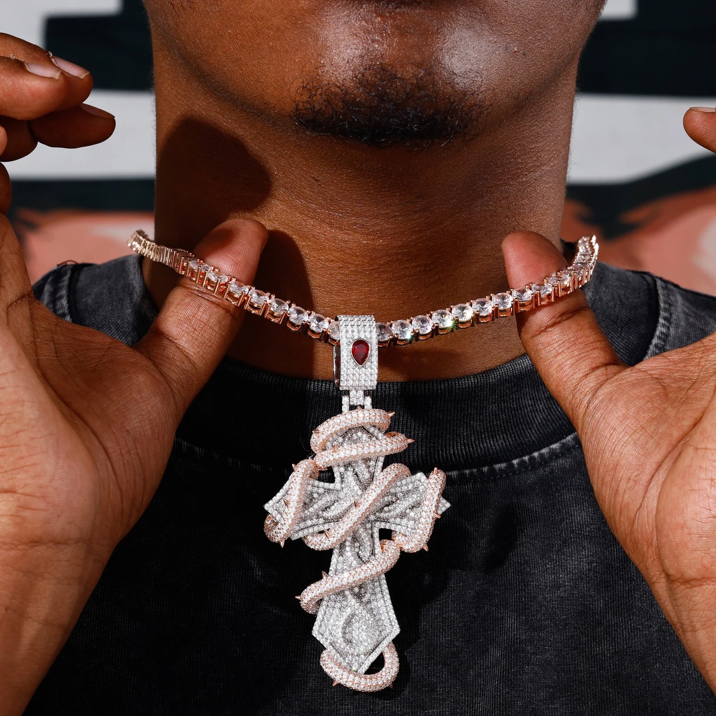 Buss Down Thorn Cross Pendant | VVS1 Moissanite Iced Out | 2-Tone | Passes Diamond Tester | GRA Certified | Hip Hop Jewelry