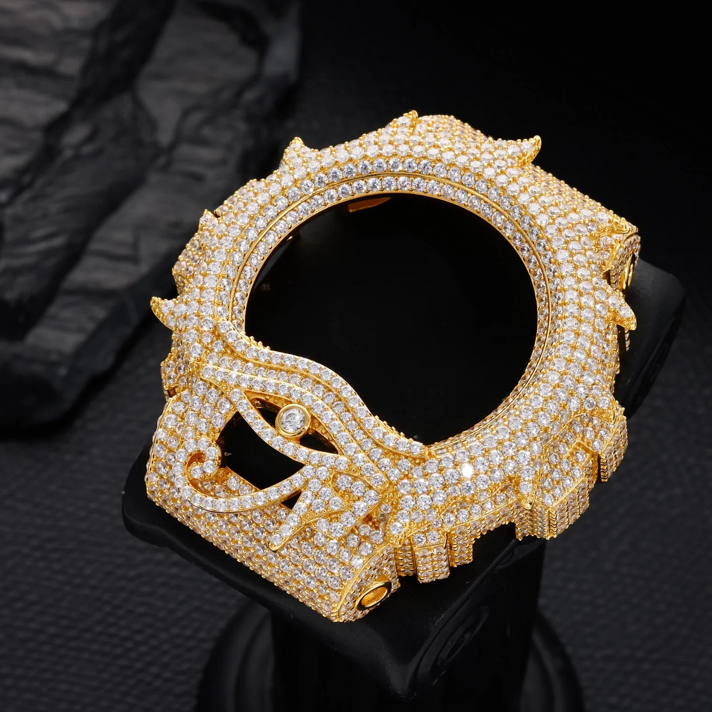 Iced Out Evil Eye & Sun Flame VVS1 Moissanite Watch Bezel for DW6900 | Buss Down | GRA Certified