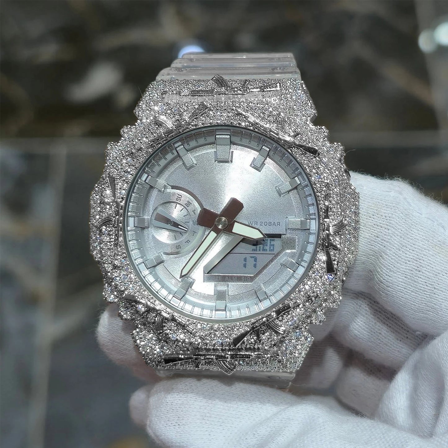 Iced Out AK Rifle VVS1 Moissanite Watch Bezel for GA2100 | Two-Tone 18K Gold Plated | Buss Down