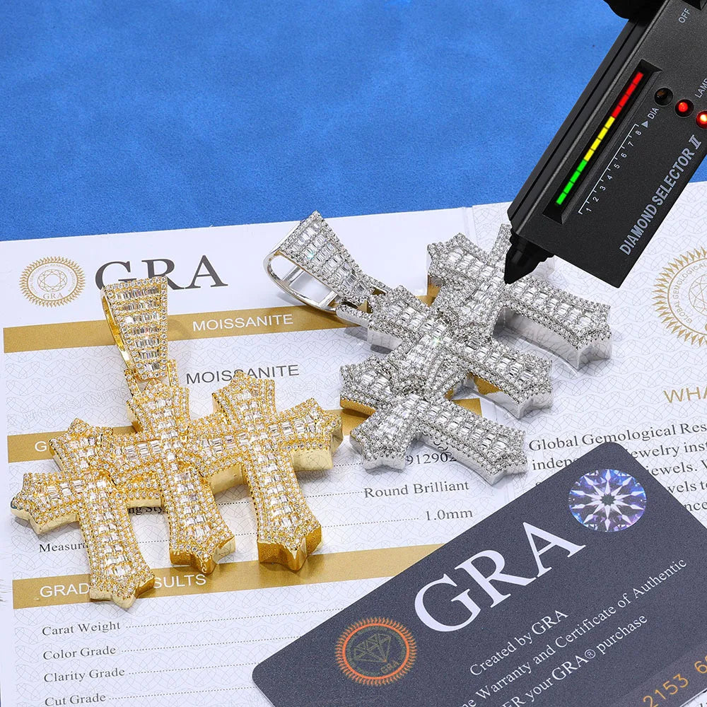 VVS1 Moissanite Triple Cross Pendant 925 Sterling Silver