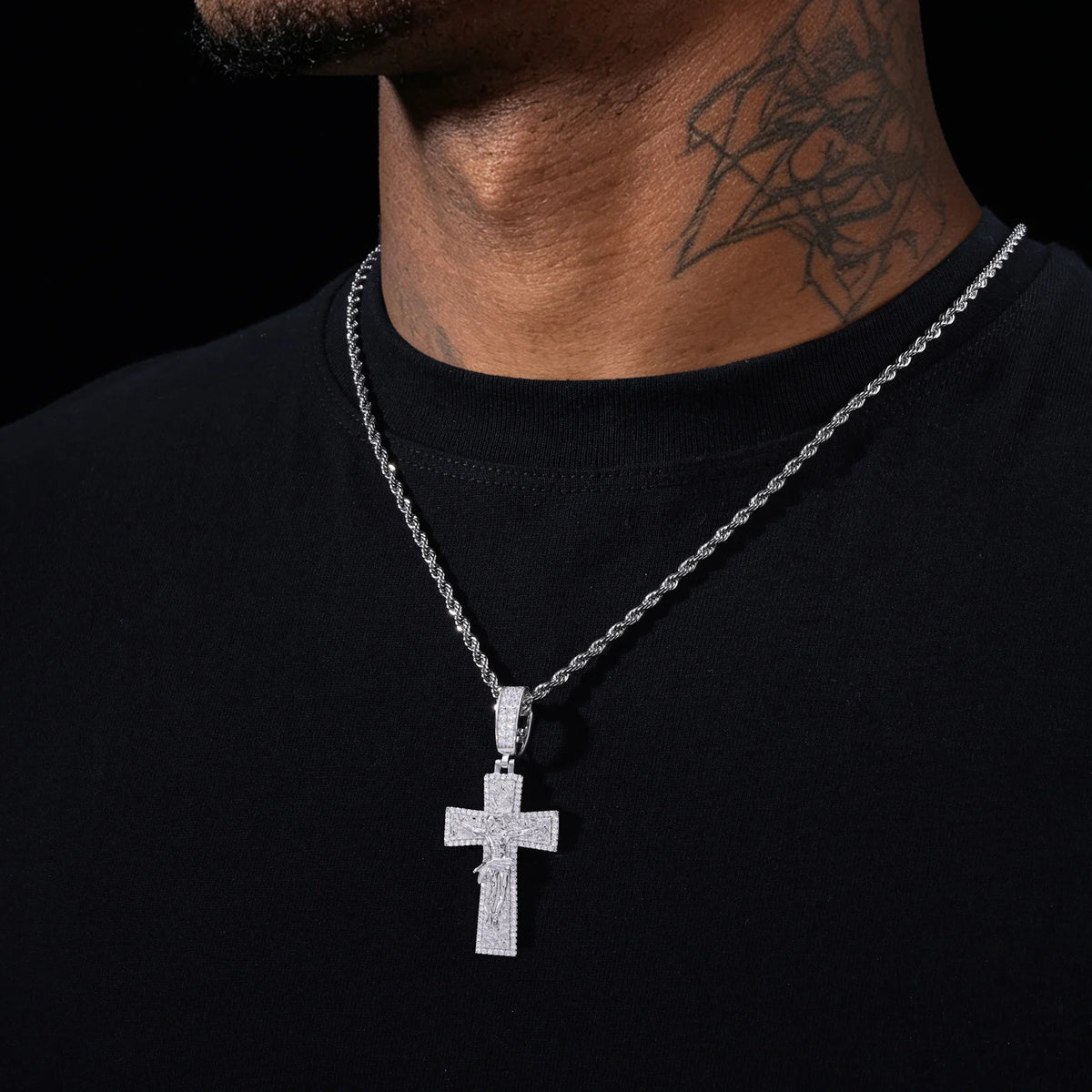 VVS1 Moissanite Crucifix Jesus Cross Pendant | 925 Sterling Silver | GRA Certified | Passes Diamond Tester