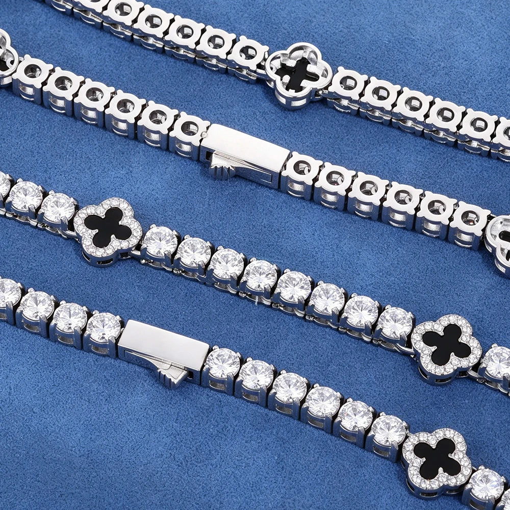 VVS1 Moissanite Four Leaf Clover Tennis Chain | Stainless Steel | Passes Diamond Tester
