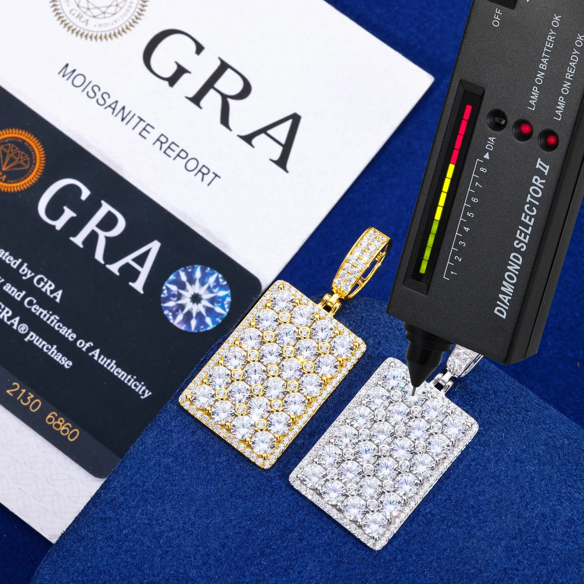 VVS1 Moissanite Square Dog Tag Pendant | 925 Sterling Silver | GRA Certified | Passes Diamond Tester