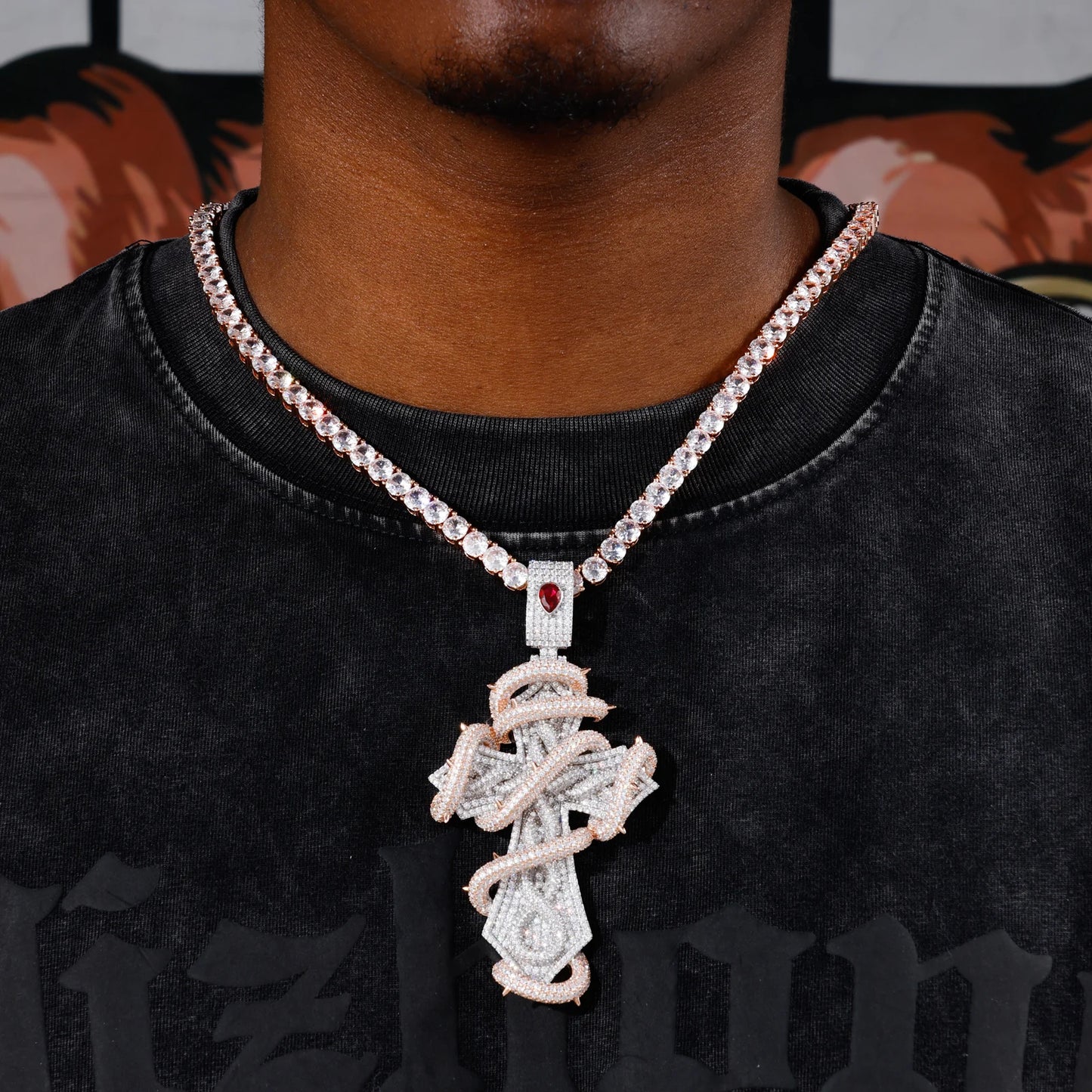 Buss Down Thorn Cross Pendant | VVS1 Moissanite Iced Out | 2-Tone | Passes Diamond Tester | GRA Certified | Hip Hop Jewelry