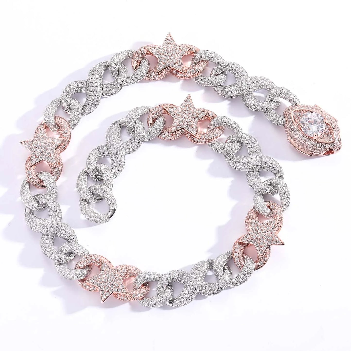 VVS1 Moissanite Double Sided Eye Link Chain Necklace 925 Sterling Silver