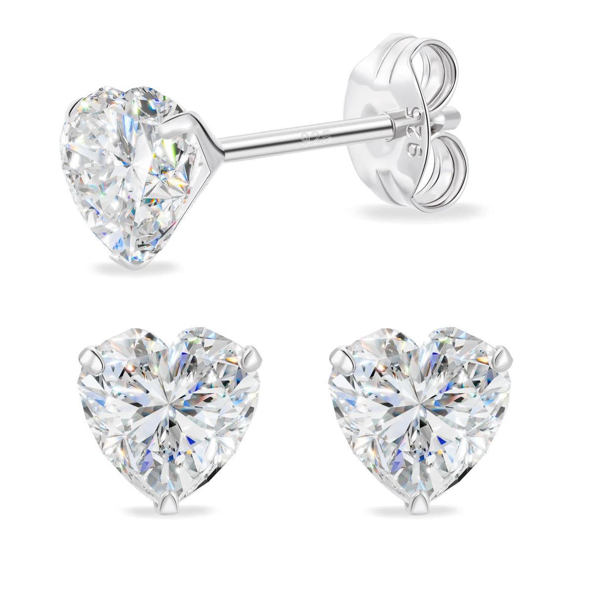 VVS1 Heart Cut Moissanite Solitaire Stud Earrings | 925 Sterling Silver | GRA Certified | Passes Diamond Tester