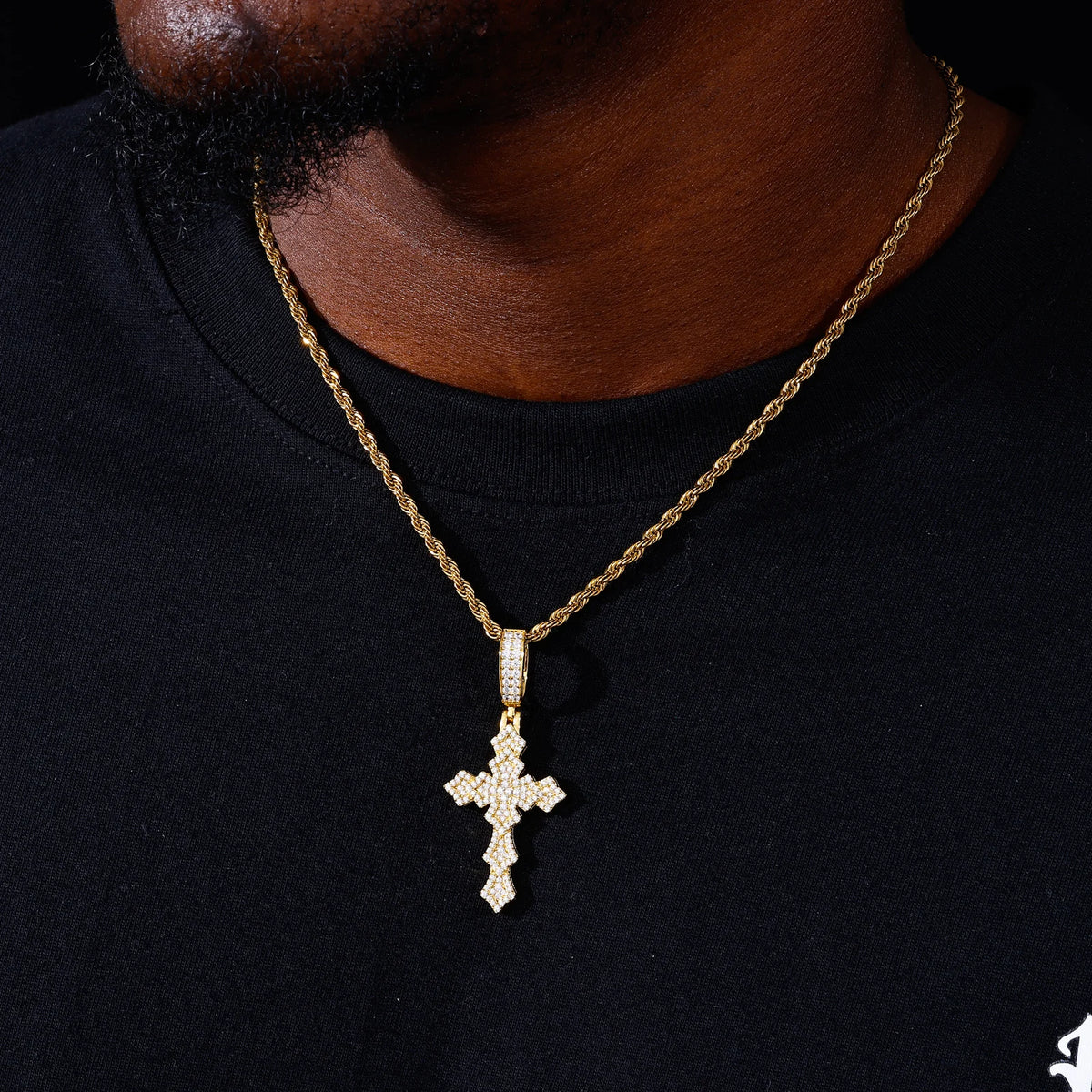 VVS1 Moissanite Cross Pendant with Rope Chain | 925 Sterling Silver | GRA Certified | Passes Diamond Tester
