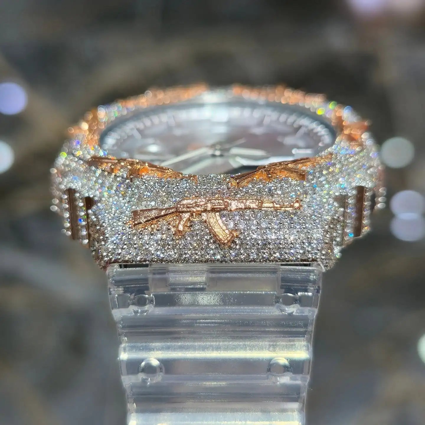 Iced Out AK Rifle VVS1 Moissanite Watch Bezel for GA2100 | Two-Tone 18K Gold Plated | Buss Down
