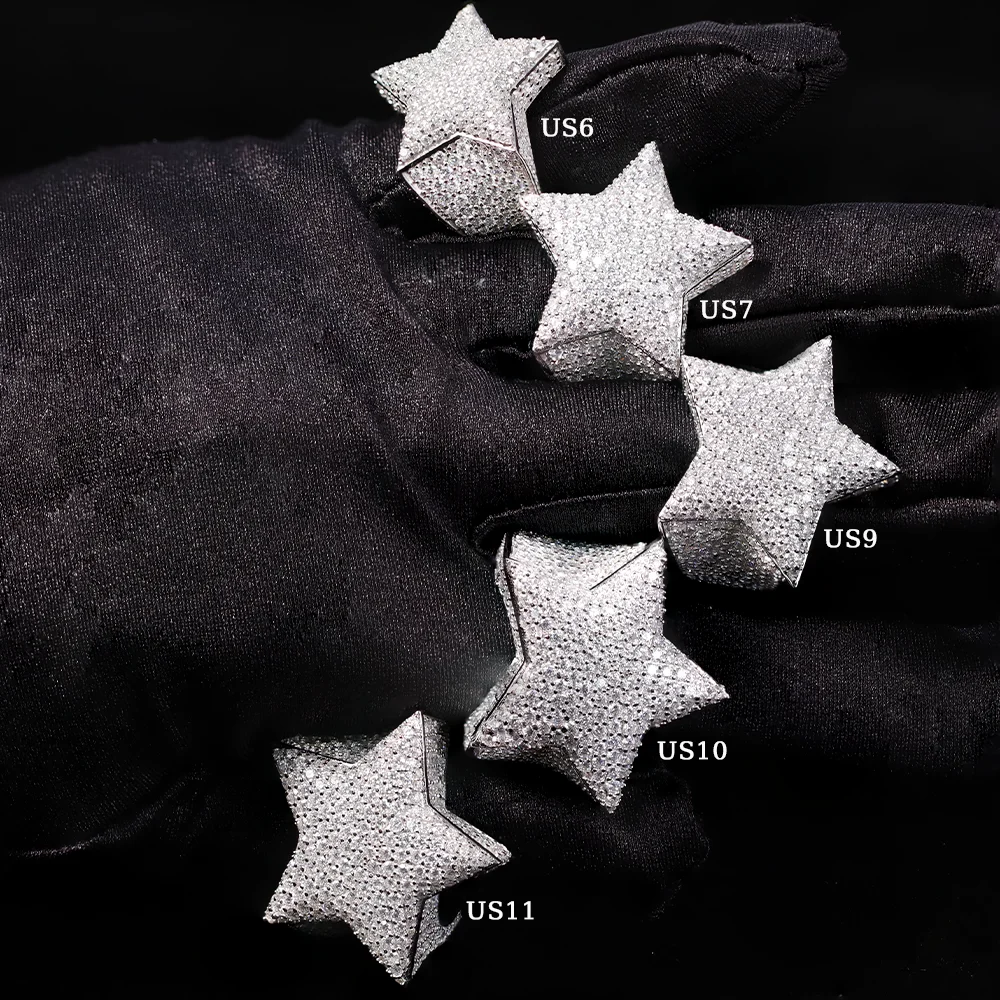 VVS1 Moissanite Star Ring 925 Sterling Silver