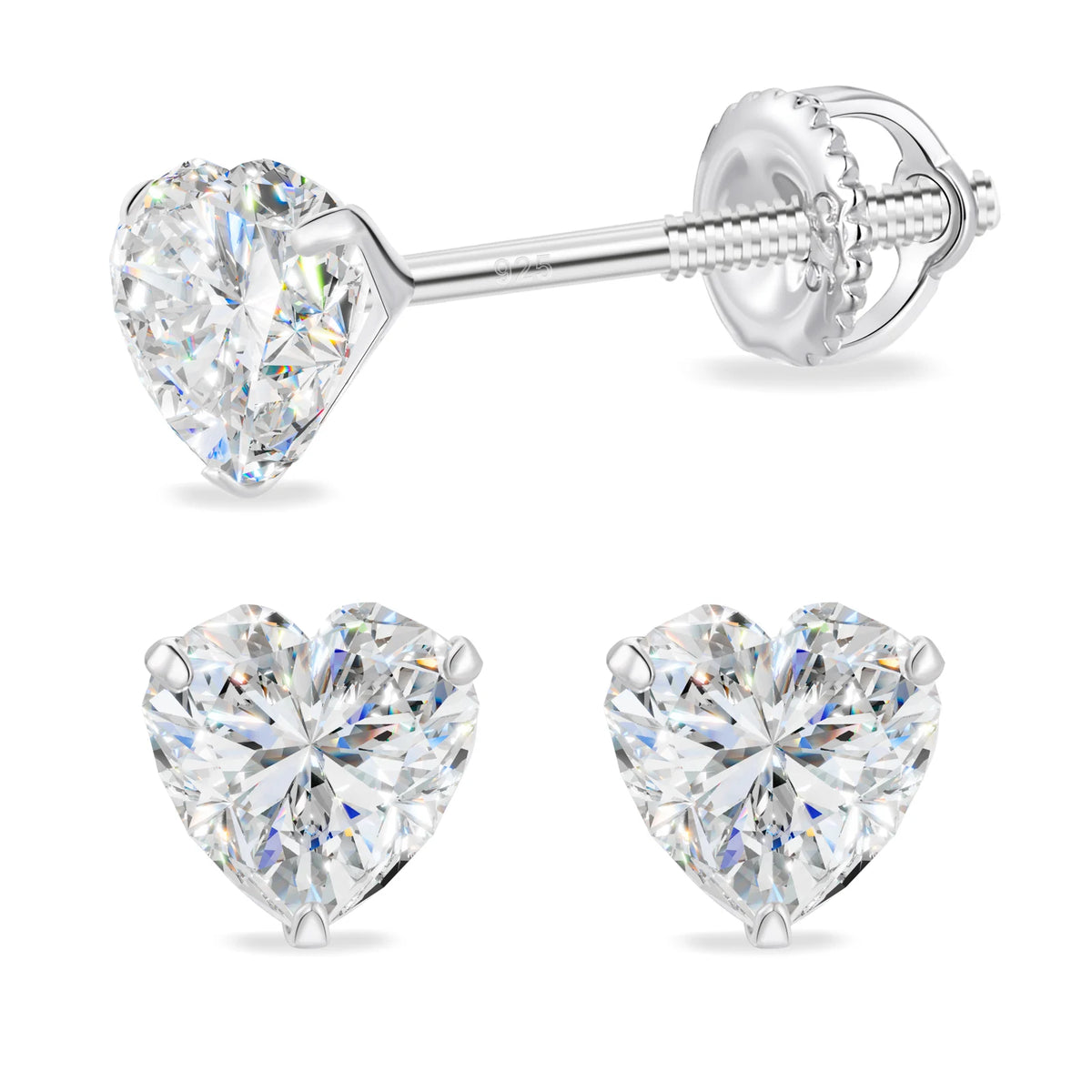 VVS1 Heart Cut Moissanite Solitaire Stud Earrings | 925 Sterling Silver | GRA Certified | Passes Diamond Tester