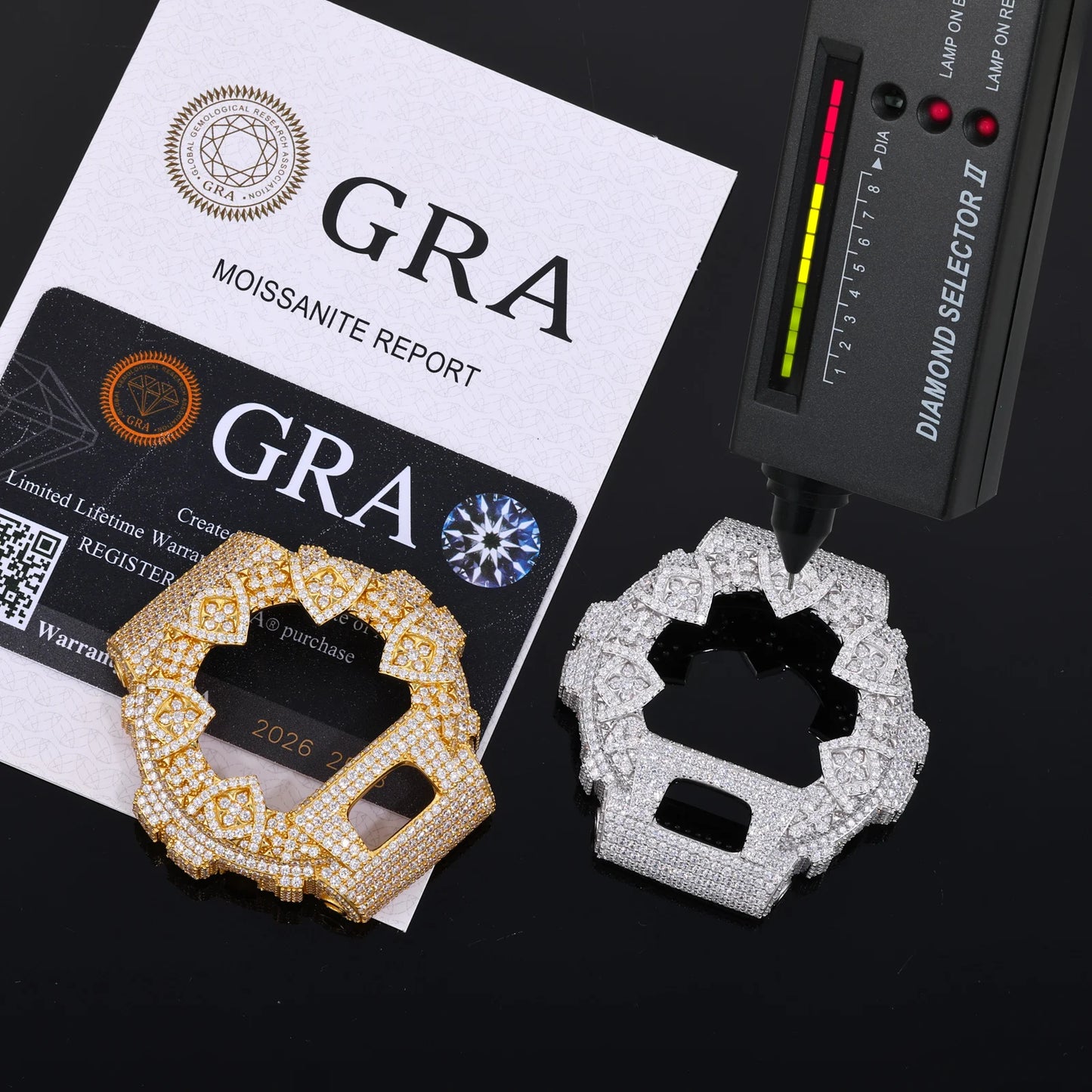 DW6900 G-Shock Four Leaf Clover Buss Down Bezel Watch Case | VVS1 Moissanite, GRA Certified