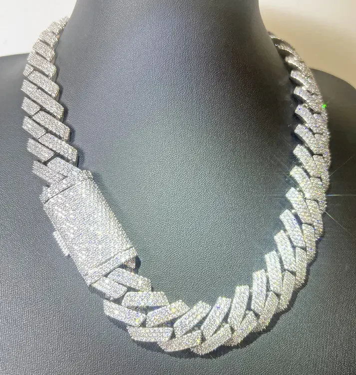 VVS1 Moissanite Cuban Link Chain 13mm–22mm | 925 Sterling Silver | GRA Certified | Passes Diamond Tester