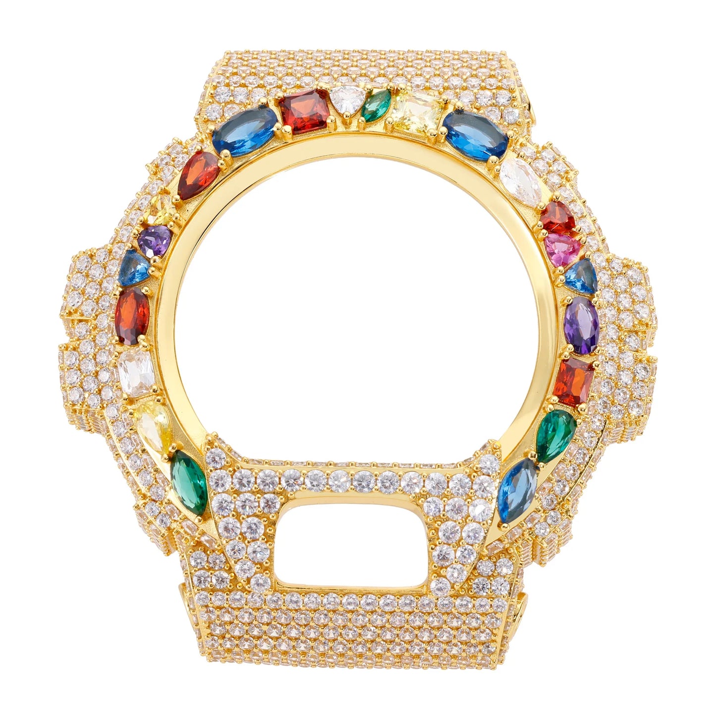 Iced Out Colorful Full Paved VVS1 Moissanite Watch Bezel Case for DW6900 | 18K Gold Plated | Buss Down