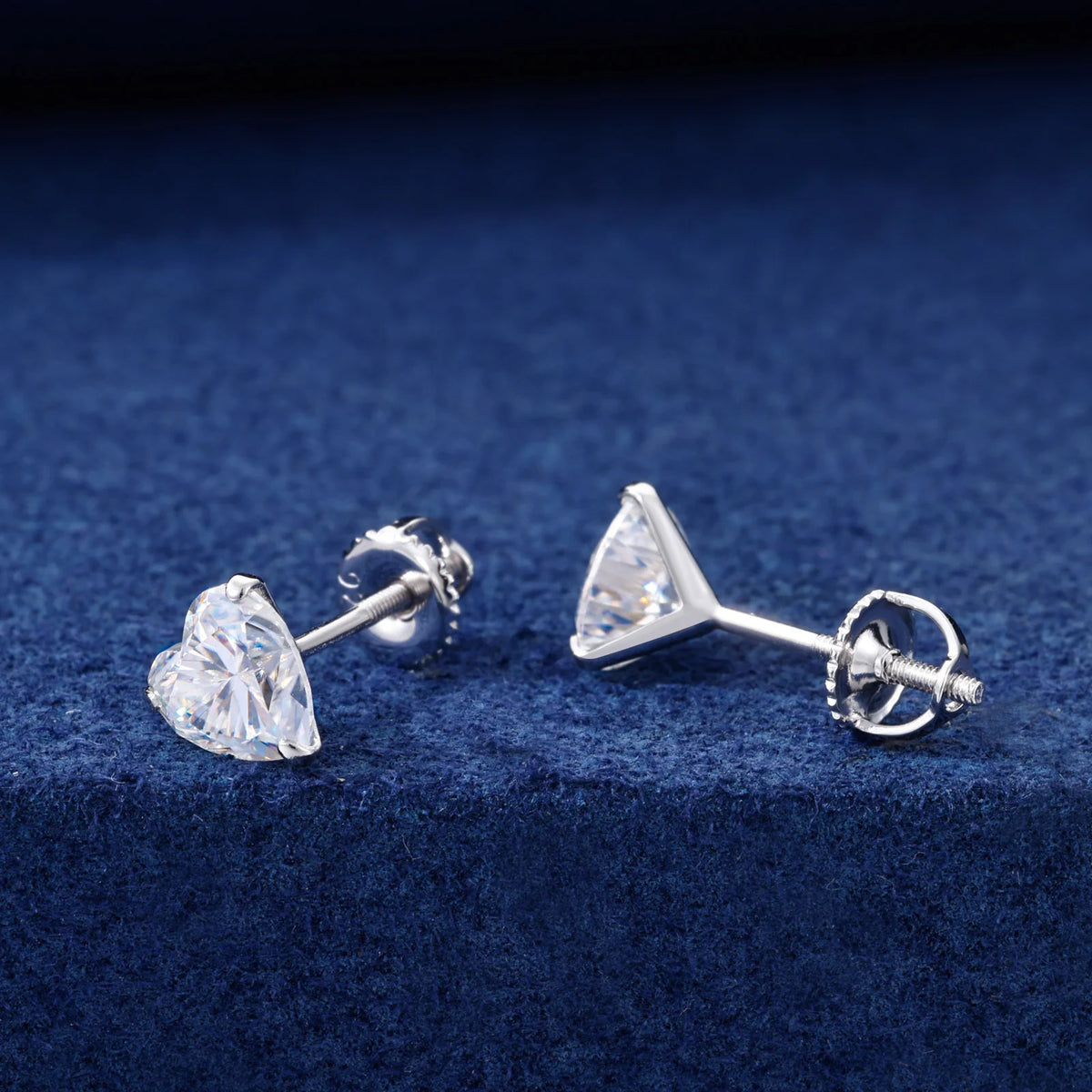 VVS1 Heart Cut Moissanite Solitaire Stud Earrings | 925 Sterling Silver | GRA Certified | Passes Diamond Tester