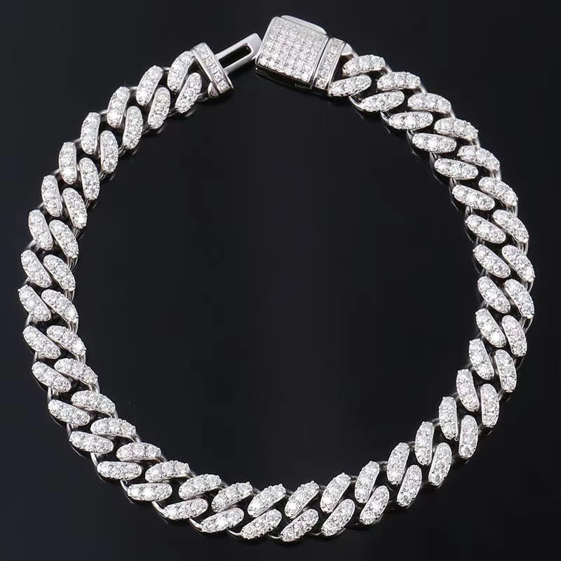 VVS1 Moissanite Cuban Chain Bracelet Necklace 925 Sterling Silver