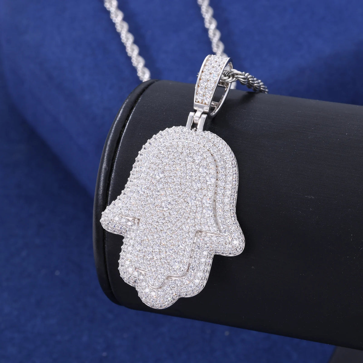 VVS1 Moissanite Hamsa Hand Pendant | 925 Sterling Silver | GRA Certified | Passes Diamond Tester