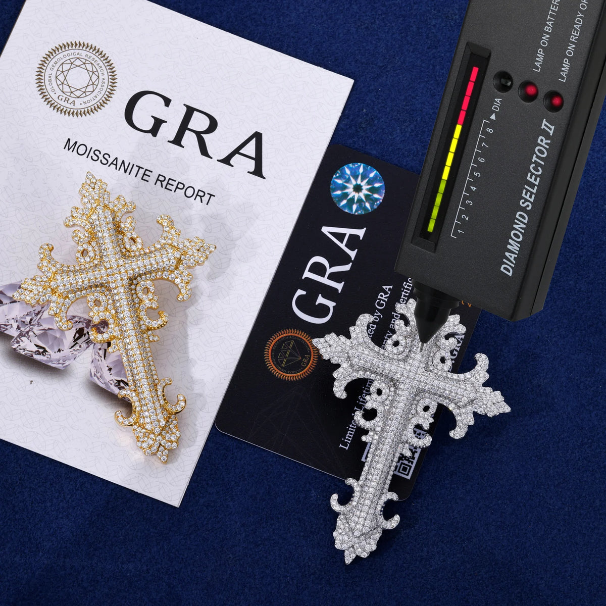 VVS1 Moissanite Baroque Carved Cross Pendant | 925 Sterling Silver | GRA Certified | Passes Diamond Tester