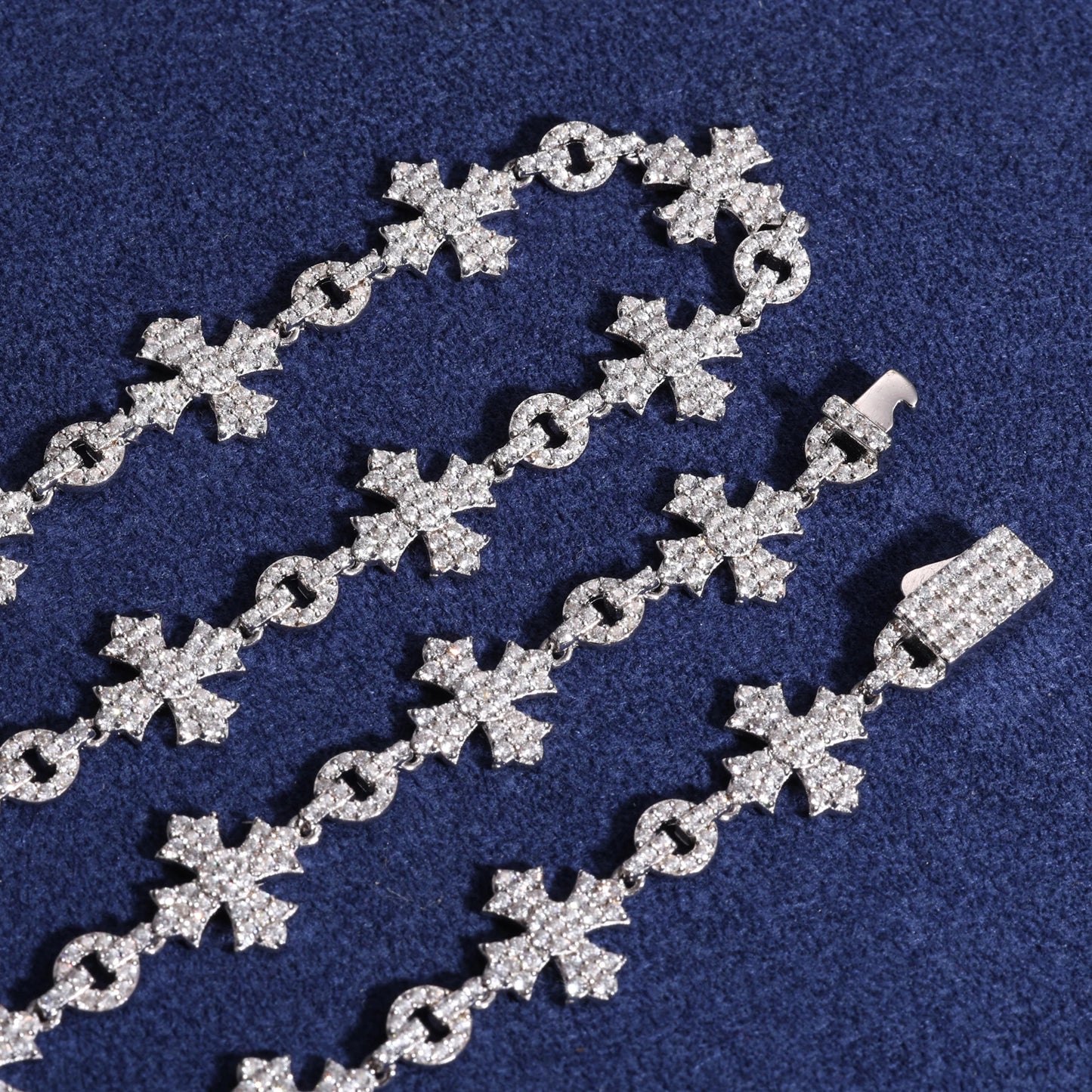 12mm VVS1 Moissanite Cross Link Chain | 925 Sterling Silver | Passes Diamond Tester