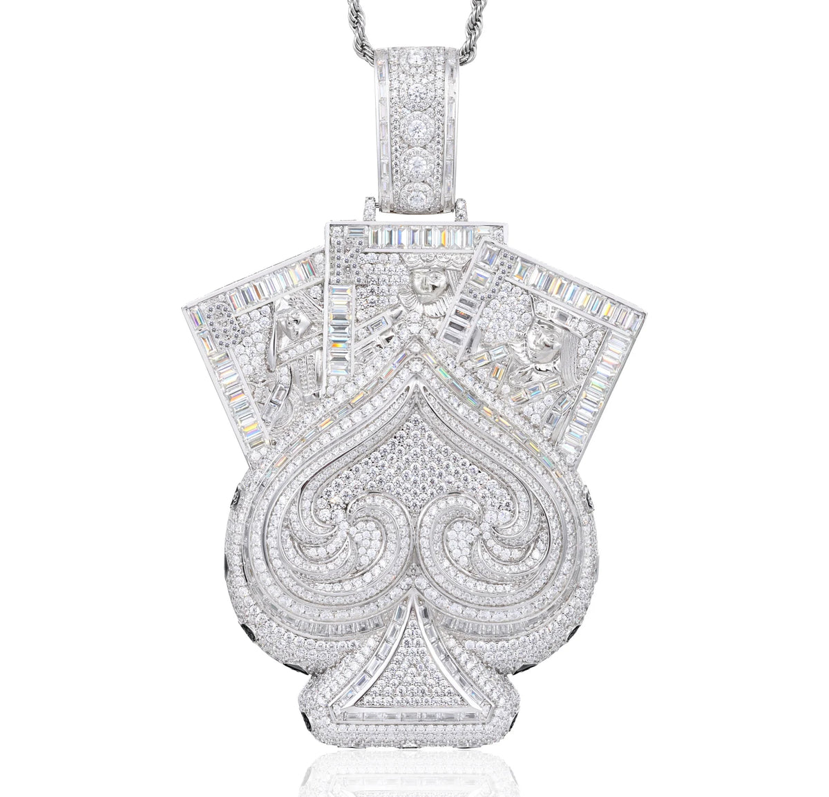 VVS1 Moissanite Baguette Spade Poker Card Pendant | 925 Sterling Silver or Brass | GRA Certified | Passes Diamond Tester