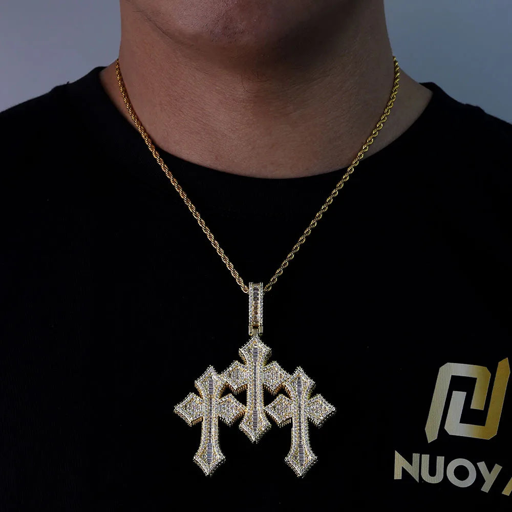 VVS1 Moissanite Triple Cross Pendant 925 Sterling Silver