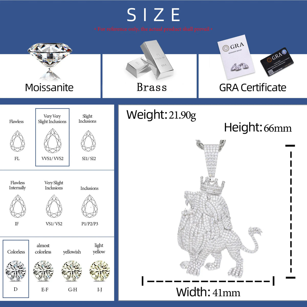 VVS1 Moissanite Roaring Lion King Pendant | GRA Certified | Passes Diamond Tester
